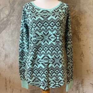 Victoria's Secret PINK Aztec Festive Holiday Sleep Long Sleeve Tee Wmn’s Sz L